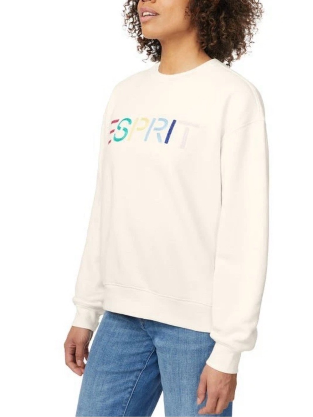 New Esprit Logo Crewneck Cream Ivory Sweatshirt Viral 80's Extra Small NWT - Picture 3 of 5